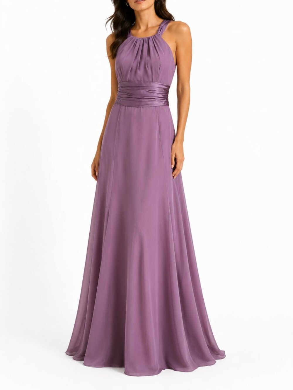 DAVID'S BRIDAL PURPLE CHIFFON SATIN BALL PROM EVENING GOWN DRESS - 6
